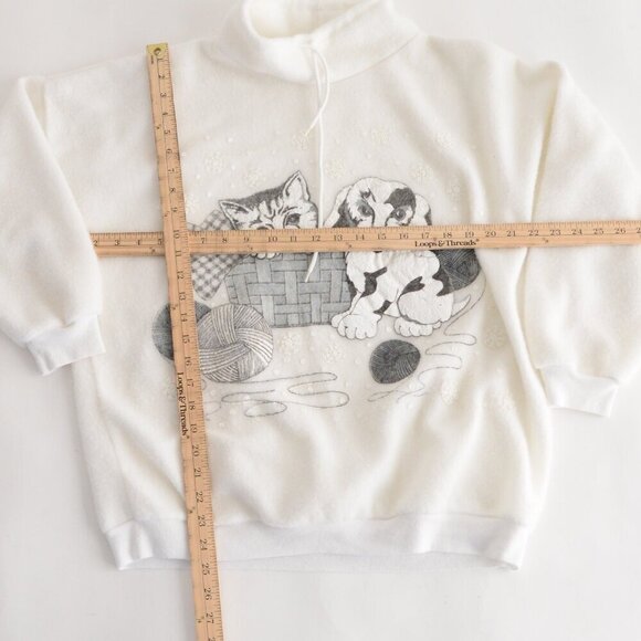 Vintage White Grey Dog Cat Christmas Puff Print Pullover Mock Neck Sweater L - Picture 4 of 12